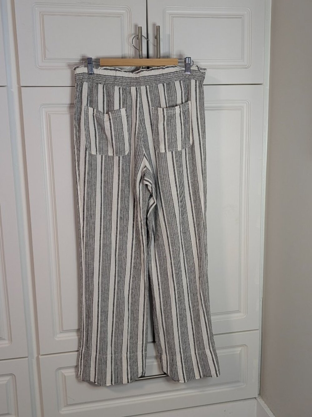 Striped White & Gray Linen Blend Wide Leg Pants L Coastal Resort Minimalist EUC - Picture 5 of 13